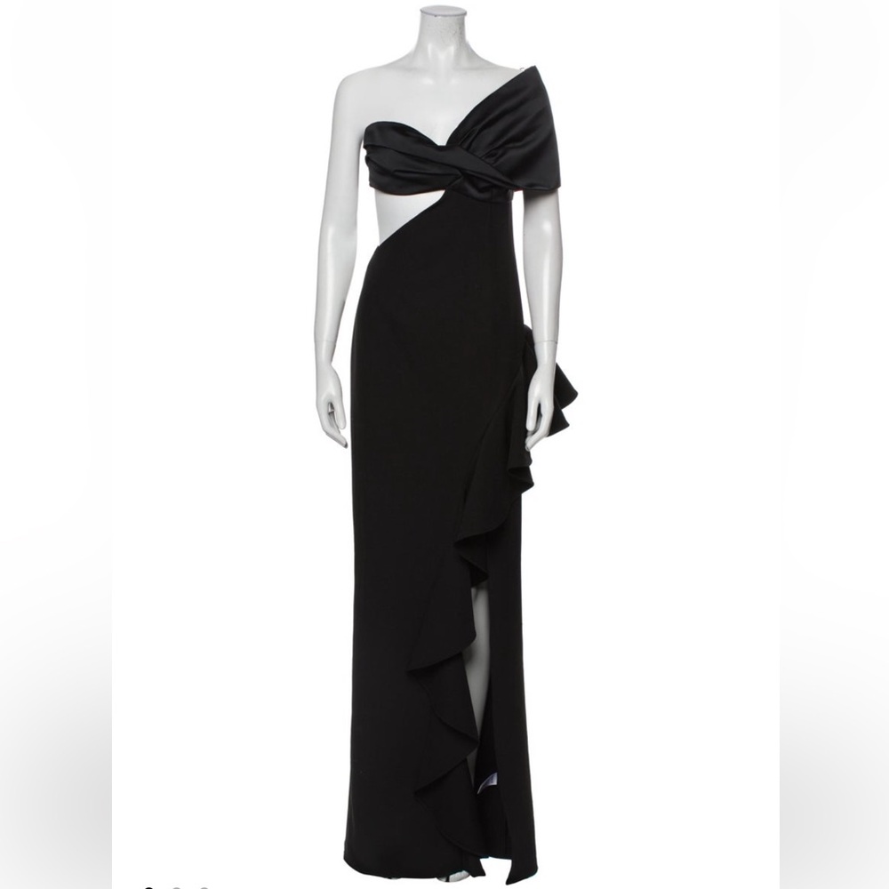 AMUR Black One-Shoulder Cocktail Gown with Slit
